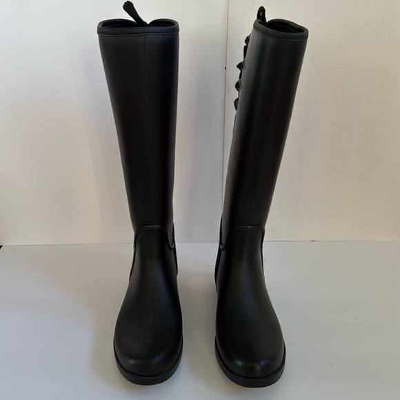 Coach Tristee Tall Black Rubber Matte Lace Up Slip on Rain Boots Size 8 - Picture 5 of 14